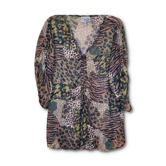 Lynn Ritchie Silver Tops - 🏆166 Lynn Ritchie Animal Print Sheer Cinched Tunic Top